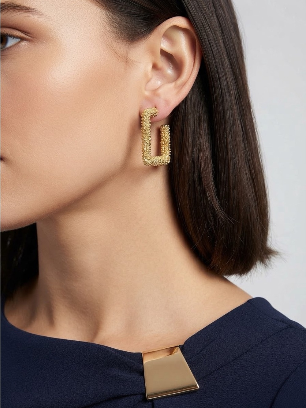 Gold Square Hoop Earrings | Textured Diamond-Cut Geometric Hoops